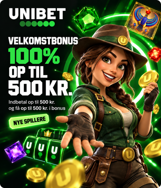 Unibet Casino registrering med 100% velkomstbonus op til 500 kr.